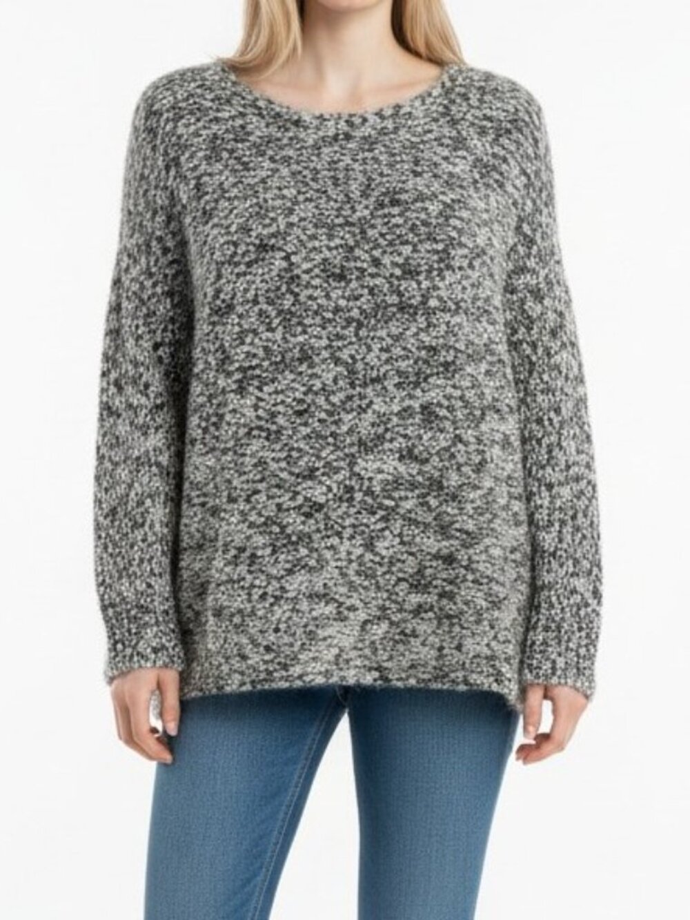 LUSH Black Cream Fuzzy Knit Dolman Sleeve Sweater Womens M